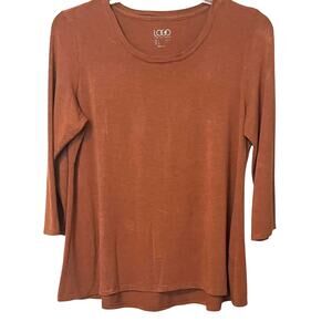 LOGO BY LORI GOLDSTEIN LONG SLV CREW NECK PULL-OVER TOP, WOMENS, L, DARK ORANGE